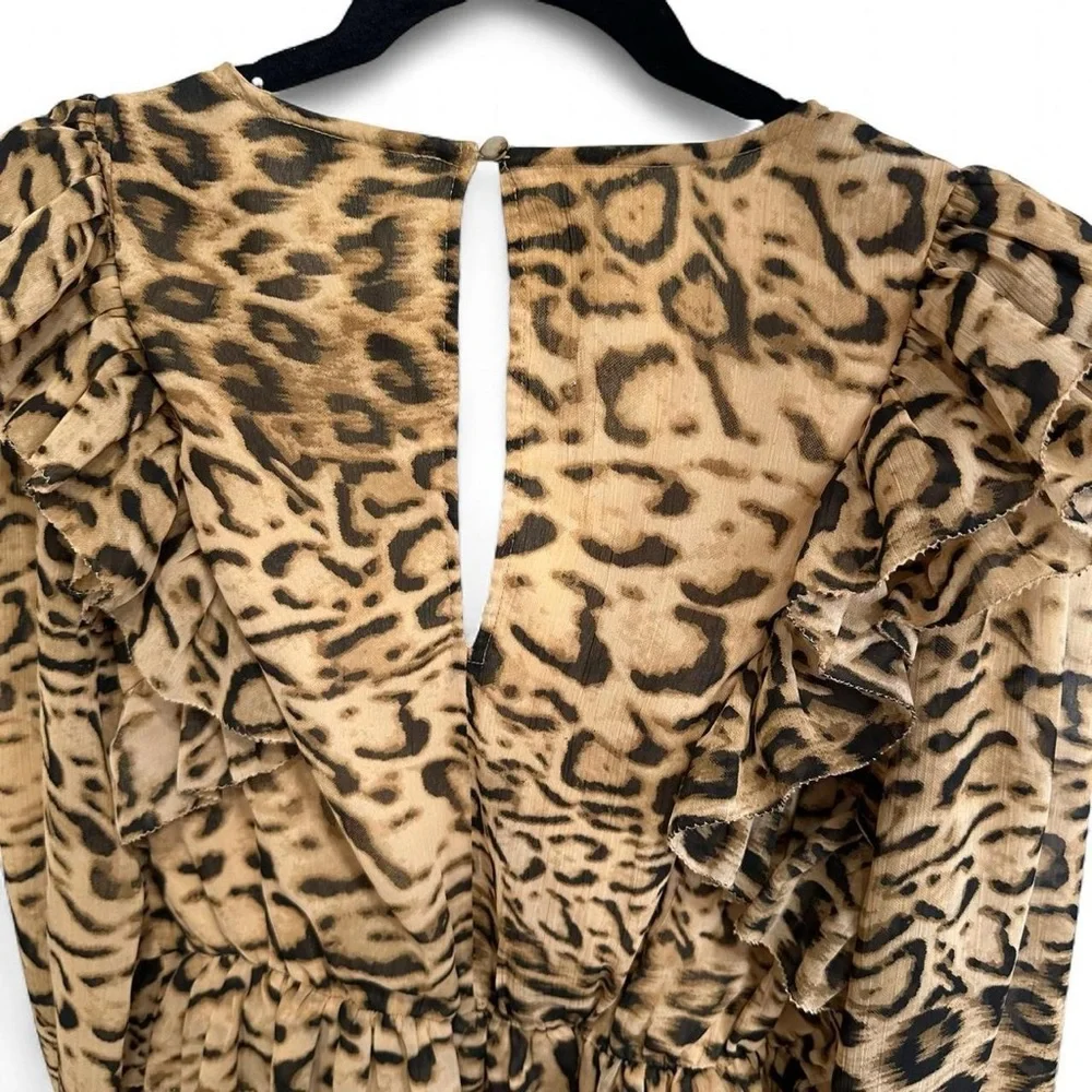 Express Leopard Print Ruffle V-Neck Peplum Blouse - Brown - Picture 7 of 7